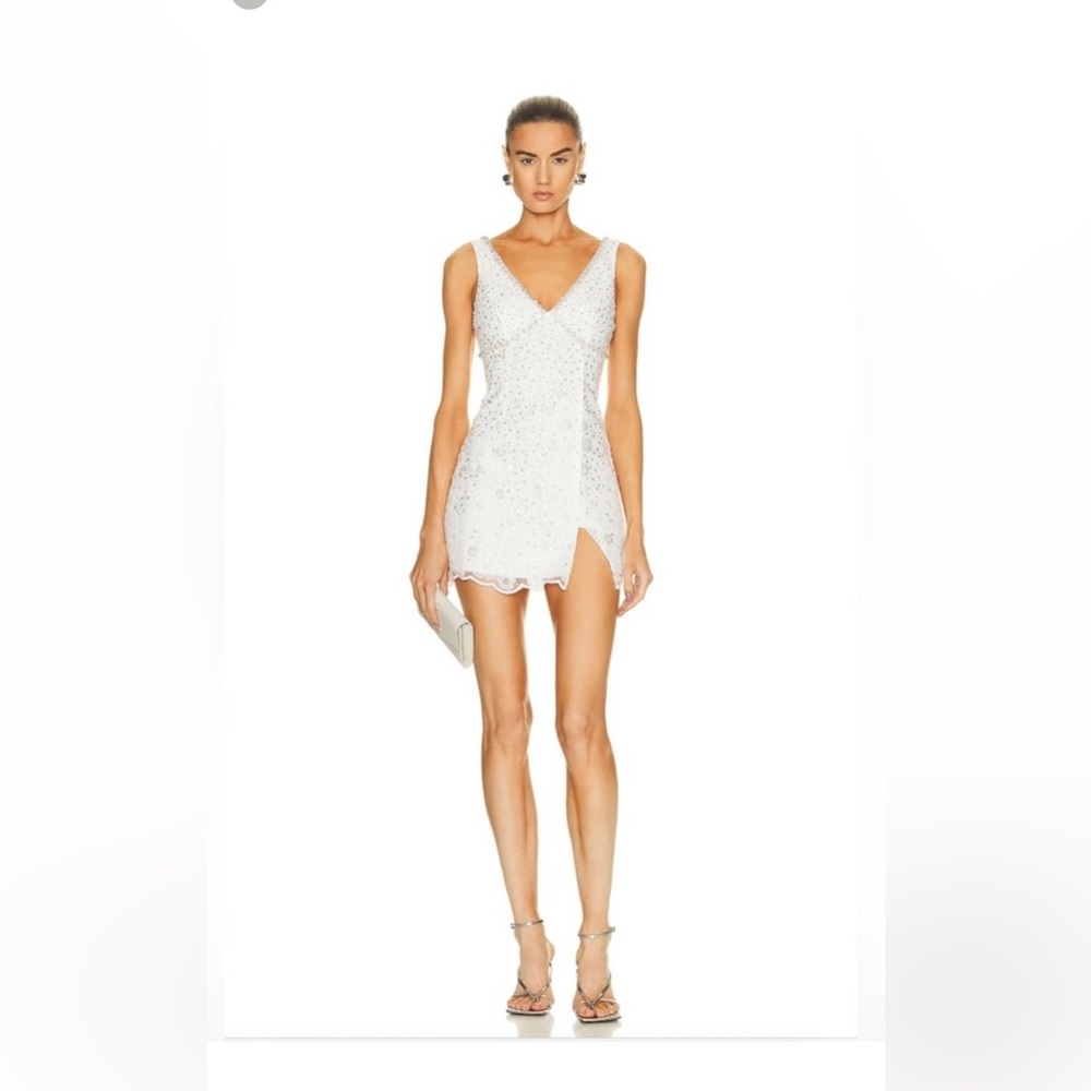 Self Portrait White Beaded Mini Dress